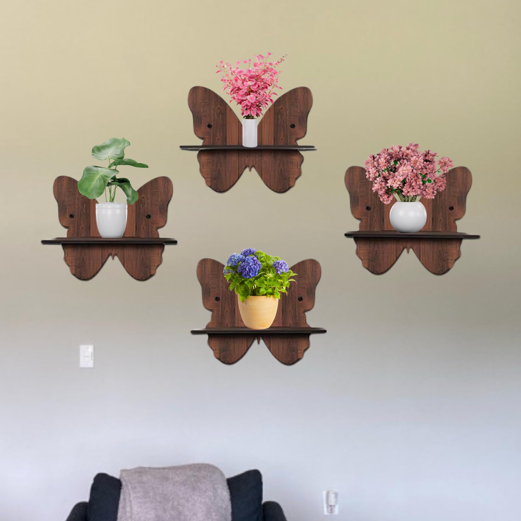 Wooden Butterfly-Shaped Wall Shelf Set Of 4 | ASOBO