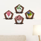 Set of 4 Brown MDF Pentagon-Shaped Wall Shelves | ASOBO