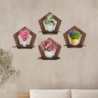 Set of 4 Brown MDF Pentagon-Shaped Wall Shelves | ASOBO