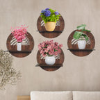 Round Wooden Wall Shelf with Artistic Cutout Design Set of 4 | ASOBO