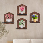 Set of 4 Brown MDF House-Shaped Wall Shelves | ASOBO