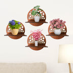 Set of 4 Brown MDF Round Wall Shelves with Geometric Cutout Design | ASOBO