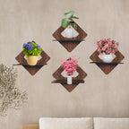 Set of 4 Brown MDF Diamond-Shaped Wall Shelves | ASOBO