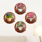Round Wooden Wall Shelf with Lotus Flower Cutout Design Set Of 4 | ASOBO