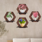 Set of 4 Brown MDF Hexagon Wall Shelves | ASOBO