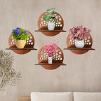 Set of 4 Brown MDF Round Wall Shelves with Geometric Cutout Design | ASOBO