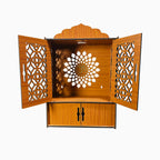 Premium Wooden Pooja Mandir for Home & Office With LED | Wall Mounted Temple with Carved Doors & Storage
