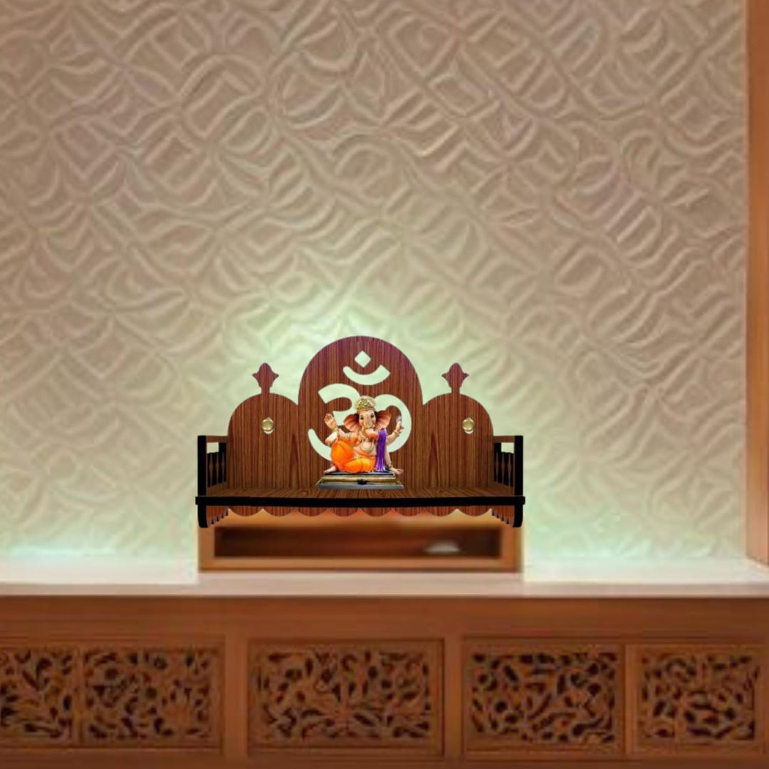 Mini Wooden Mandir for Home – Compact Om Pooja Stand | ASOBO