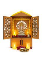 Premium Wooden Pooja Mandir for Home & Office With LED | Wall Mounted Temple with Carved Doors & Storage