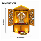 Premium Wooden Pooja Mandir for Home & Office With LED | Wall Mounted Temple with Carved Doors & Storage